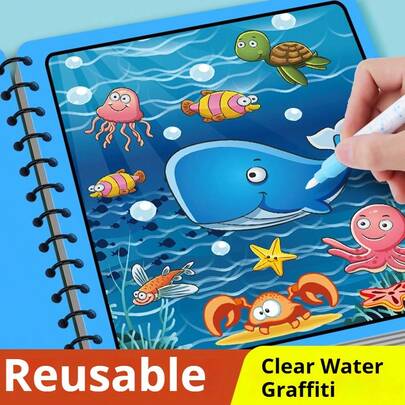 1 cuốn sổ vẽ màu nước ma thuật, sổ vẽ tái sử dụng, tranh vẽ màu nước thủ công, sách tô màu, sách vẽ màu nước ma thuật giáo dục, sổ vẽ tái sử dụng, bộ dụng cụ vẽ hoạt động nghệ thuật, chủ đề đại dương, động vật, phương tiện giao thông, khủng long, thích hợp cho năm học mới, tiệc Giáng sinh, sinh nhật, bộ quà tặng sáng tạo cho ngày lễ, bộ dụng cụ thủ công nghệ thuật (màu bút ngẫu nhiên)