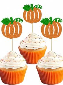 12/24 PCS Pumpkin Cupcake Toppers Glitter Fall Theme Cupcake Picks Pumpkin Themed Shower Birthday Thanksgiving Halloween Party Cake Decorations Supplies Orange