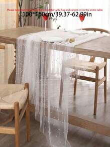 1pc-Faux Pearl Decor Table Runner, Tablecloth With Pearl Background,Wedding White Pearl Tulle Tablecloth, Wedding Arch Decoration Reception Bridal Shower, Party Decoration, Chair Streamer, Event Background Wall Decor,Christmas, Wedding Decoration Nylon Mesh Fabric New Pearl Hollow Mesh Fabric Valentine's Day, Autumn, Halloween Decorations, Trick Or Treat, Halloween Harvest Festival Background Gauze