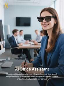 D8 人工智能翻译智能眼镜,带人工智能翻译的智能眼镜,支持 110 多种语言,扬声器太阳镜,带音乐播放和免提通话功能的音频眼镜,内置麦克风和扬声器的男女多功能耳机眼镜,智能无线耳机太阳镜,男女通用,开放式耳机,运动/户外紫外线防护和语音控制,会议贸易业务 - 彩色 - 查看 5