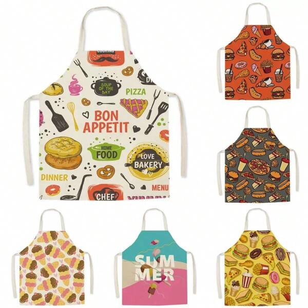 1 pièce Mode INS Tablier sans manches en lin imprimé donuts et glace, Tablier parent-enfant pour la cuisine, la peinture à domicile, le dortoir d'étudiants. Tabliers exclusifs pour les boulangeries et les restaurants de restauration rapide.