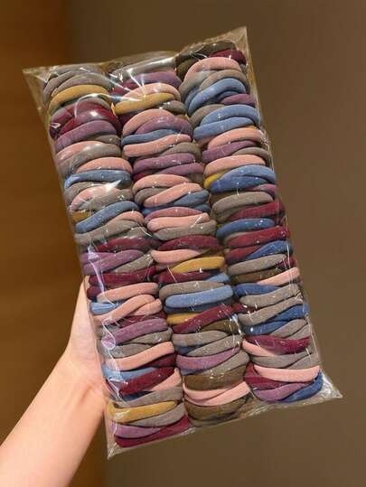 50/100 件女士高弹力无缝大圆发圈，适合日常马尾发圈和女孩礼物，几何图案休闲涤纶纤维，马尾辫夹，发圈，发橡皮筋，发绳，发饰