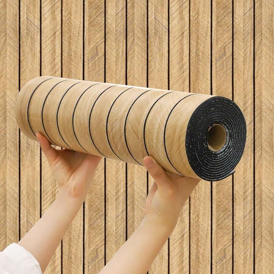 Wooden Flat Noodles 3D Wallboard - Sound Insulation Self-Adhesive Wall Sticker, Thickened Moisture-Proof Removable PVC Flat Noodles Wallpaper And Foam Board, Used For Home Decoration, 3d Three-Dimensional Waterproof Moisture-Proof Living Room TV Background Wall, Wood Grain Rental Room Decoration Supplies