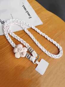 1pc Flower Braided Phone Lanyard Strap, Long Detachable Shoulder Strap For Outdoor Use, Sturdy Anti-Lost Strap With Bead Decoration, Comes With Pad