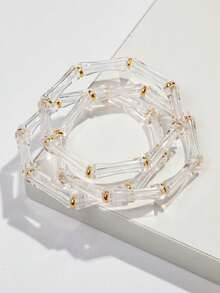 3件套亚克力大理石纹深绿色竹结叠戴手镯，适合女士日常佩戴 - 竹節水滴 - 查看 6