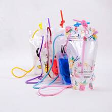 1 pieza Bolsa para bebidas de adultos, bolsa para jugo, bolsa para batidos, adecuada para transportar bebidas frías/calientes al aire libre, reutilizable con pajita y cordón colgante - Multicolor - Ver 17