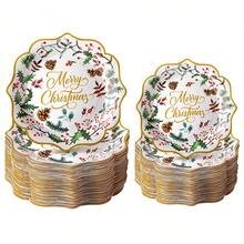 10pz/20pz/50pz Piatti di carta natalizi con bordo frastagliato, diametro 9 pollici, piatti monouso decorativi con bacche e agrifoglio, piatti da dessert natalizi di diametro 7 pollici, adatti per cene, dessert, feste di Natale e compleanni
