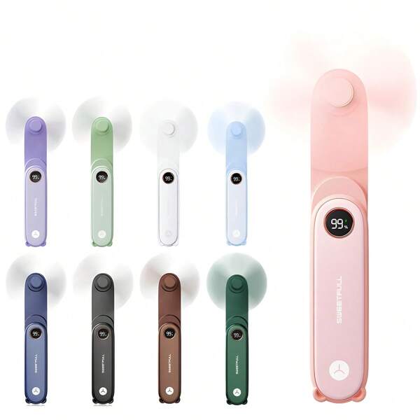 Ventilateur mini portable SWEETFULL avec affichage LED, ventilateur portatif pliable rechargeable USB 2 en 1 et lampe de poche pour voyage, cils, joli petit ventilateur de poche pour femmes et filles