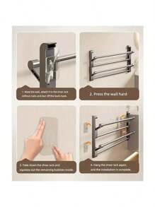 壁挂式拖鞋架 - 铝制，无需钻孔，双层浴室和卫生间鞋子收纳架，带排水功能，节省空间的可折叠设计