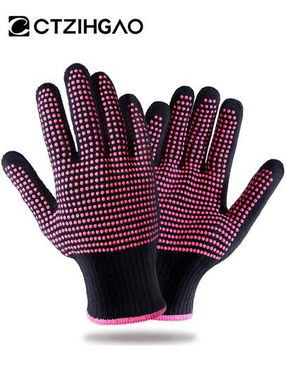 WANMEI قفازات مقاومة للحرارة بنتوءات سيليكونية 2 قطعة، قفازات مقاومة للحرارة بنتوءات سيليكونية، قفازات مقاومة للحرارة احترافية 2 قطعة للتصفيف الشعر، قفازات مقاومة للحرارة احترافية للتصفيف بالمكواة والفرشاة الهوائية الساخنة وقفازات الطباعة الحرارية باللون الأحمر الوردي