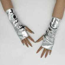 时尚露指亮面PU皮手套 万圣节装扮朋克风保镖嘻哈仿皮表演手套 - 彩色 - 查看 11