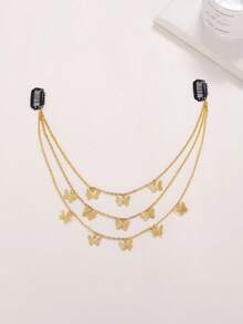 Cadena para el cabello con decoración de mariposa, joyería para la cabeza para calle, gimnasio, carnaval, accesorios para el cabello, joyería para mujeres, boda, novia - Dorado - Ver 3
