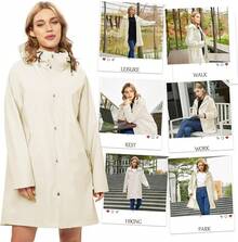 UNIQUEBELLA Rain Jackets For Women Waterproof, Raincoat Long Hooded Rain Coats Outdoor Windbreaker Trench Coat - 升級米色 - 查看 5