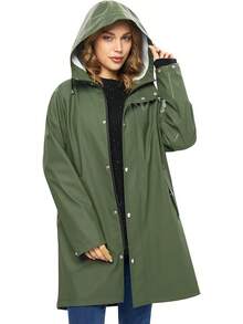 UNIQUEBELLA Rain Jackets For Women Waterproof, Raincoat Long Hooded Rain Coats Outdoor Windbreaker Trench Coat - 升級綠色 - 查看 1