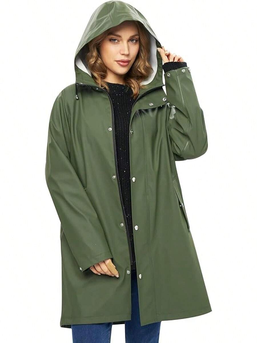 UNIQUEBELLA Rain Jackets For Women Waterproof, Raincoat Long Hooded Rain Coats Outdoor Windbreaker Trench Coat - 升級綠色 - 查看 1