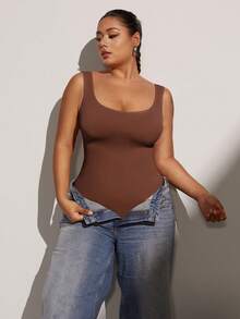 1 件女士加大码无缝腰腹塑身连体衣，塑身衣 - 棕色 - 查看 10