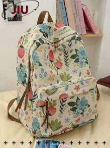 Floral Pattern Nylon Backpack, Fits 15.6" Laptop, Multi-Pocket Lightweight Bookbag, Multifunctional Daypack, Large Capacity Travel Bag, Convenient Commuter Bag, Suitable For Students, Middle/High Schoolers, Nurses, Teachers, Business Professionals, Travel, Commute, Shopping, Office, Dating, Hiking, Training, Work, Birthday/Holiday Gift, Backpack