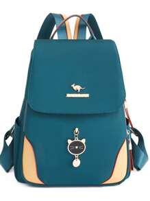 1pc Vintage Classic Large Capacity Double Zipper Women's Backpack In PU Material, With Adorable Pendant, Suitable For Commuting, Shopping, Travel, Available In Burgundy Red, Black Or Navy Blue, Perfect For Back To School, Travel, And Mother's Day Gift