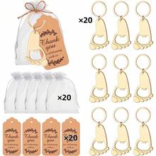 10 件婴儿洗礼礼物脚印金属钥匙扣开瓶器，配有欧根纱袋和感谢标签