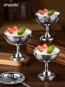 choxila 1pc Stainless Steel Dessert Cup, Snack Bowls, Serving Bowls (Removable), Ice Cream Cups – Perfect For Afternoon Tea, Bedroom, And Living Room Use - Silver - View 2