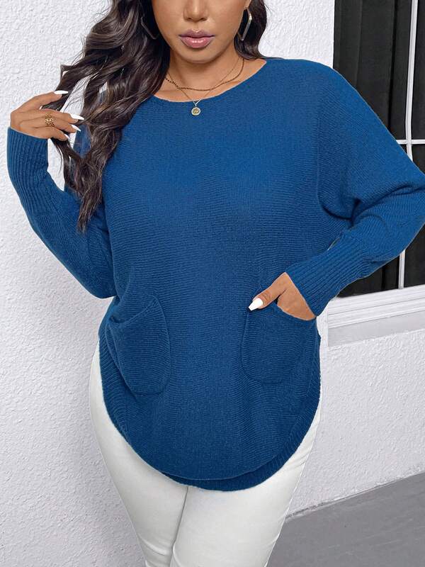 Women Plus Size Solid Color Casual Pullover Sweater