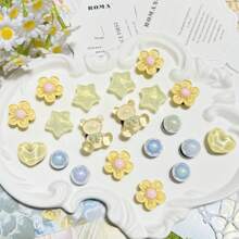 20 件黄色小熊、星星、花朵鞋夹，适用于凉鞋、花园鞋、沙滩鞋、DIY 可拆卸装饰 - 黃色 - 查看 1