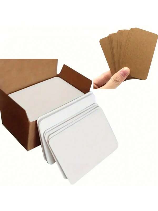 100pcs/Box Thick Plain Kraft Paper Cards, Simple, Durable, Thick - Ideal For DIY Doodle, Notes And Messages - Cute Notebooks And Party Handmade Cards, Perfect For Creative Expression, Eid Mubarak