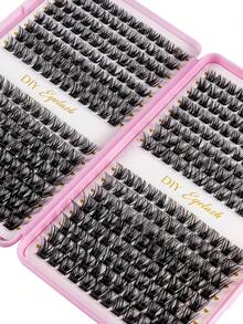 MEM 384 piezas/Set de pestañas postizas individuales, que incluyen grupos de pestañas y pestañas individuales, extensión de pestañas DIY para principiantes, adecuado para viajes, uso diario, bodas, citas, fiestas, vacaciones, especialmente adecuado para Navidad/Halloween/regalo - Negro - Ver 4