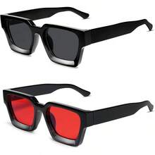 Thick Square  Retro Chunky Rectangle  Protection - 2pcs - Black + Black / Red - View 11