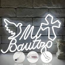 Mi Bautizo LED Neon Sign, USB Powered Wall Hanging Push Button Multicolor Neon Light For Baptism, Birthday, Bedroom Decor, Garden, Party, Christmas – Plastic Material Without Battery