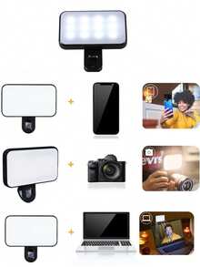 1pc Portable LED Selfie Ring Light, 12 LED Beads, Rechargeable Battery, 3 Modes & Multiple Brightness Levels, Clip-On Design For Smartphone/Tablet/Laptop, Adjustable Brightness & Color Temperature, Popular Selfie Fill Light - Black - View 5