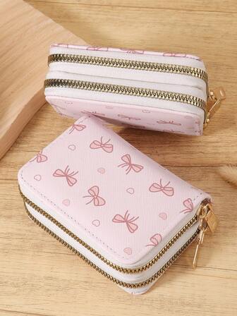 Rosa rosett kärleksmönster mångsidig myntplånbok, dubbel dragkedja korthållare flera kort kortorganisatör för förvaring kreditkort, lätt minimalistisk, mode, modern, företag, för årsdag, för jul, på alla hjärtans dag, för födelsedagspresent, för present, för älskare för kvinnor, för flickor, för dam, för kvinna, väska skolmaterial för skolan studentrum och tillbaka till skolan