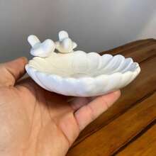 Ceramic Soap Dish For Kitchen Or Bathroom Decorated With Sunflower And Bird - 白色 - 查看 2
