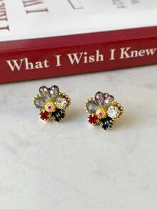 一对S925纯银彩色宝石耳钉，时尚首饰，沙滩配饰，适合女性日常佩戴，可作为朋友礼物、节日礼物或姐妹礼物。 - 金色 - 查看 3