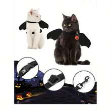 猫狗万圣节蝙蝠翼宠物背带套装（含配套牵引绳）- 可调节涤纶服装 - 黑色 - 查看 7