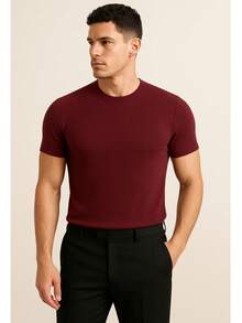 Men's Casual T-Shirt Slim Fit Basic Social Fashion - Màu Đỏ Sâu - Xem 4