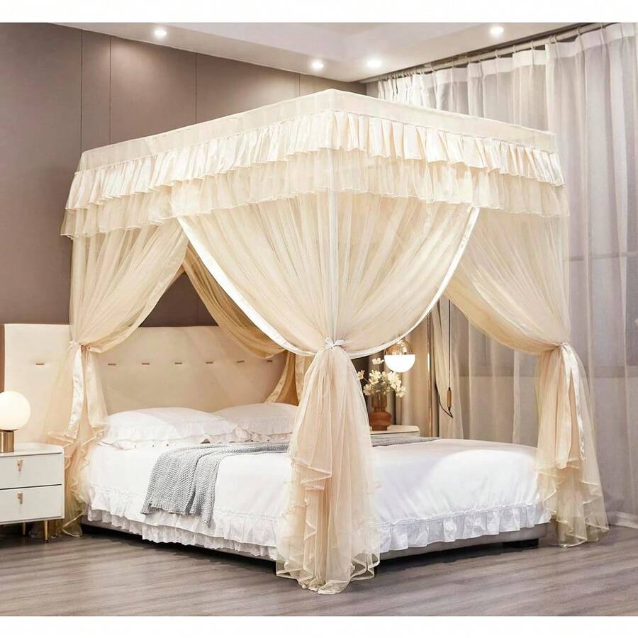 Local Delivery Canopy Bed Curtains Queen Size, Royal Luxurious Cozy Bed Drapes For Girls Room Decor (Ivory, Queen) - 象牙 - 查看 1