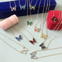 1pc Summer Fashionable Holiday Versatile Crystal Butterfly Pendant Stainless Steel Chain Necklace, Waterproof, Fade-Resistant, Premium For Women