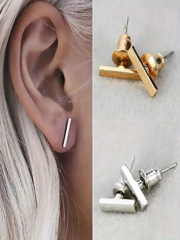 1 Pair Stainless Steel Punk Style Simple Petite Fashion Titanium Earrings, Cute Bar Earrings Suitable For Men And Women Everyday Wear