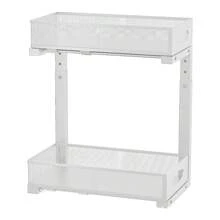 Organizador de cocina bajo el armario, altura ajustable, extensible, estante extraíble de 2 niveles para fregadero, almacenamiento bajo el fregadero para armarios de cocina, blanco