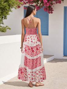 Vestidos de verano para mujer, vestido largo de playa con tirantes finos, estampado floral, estilo bohemio, corte en A, vestido largo fluido para invitada de boda. - Burdeos - Ver 3