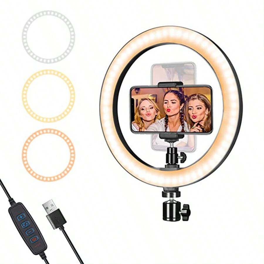 Anillo de luz LED regulable para video en vivo de 12", tres colores ajustables - 12 pulgadas - Ver 1