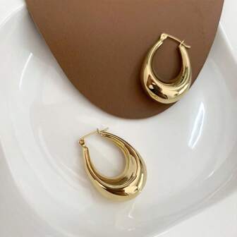 18K Gold Plated Vintage Water Drop Hollow Hoop Earrings For Women, Lightweight & Elegant