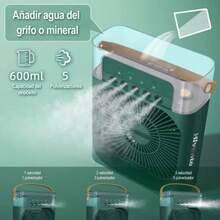 Ventilador humidificador portátil y de mano, con 5 orificios, para escritorio doméstico, carga USB, temporizador silencioso con ajuste de tres velocidades, ventilador pequeño - Blanco - Ver 4