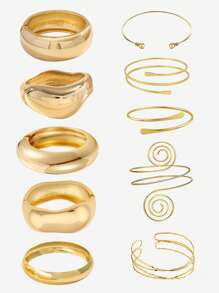 2 buc/set brățări manșetă, brățări aurii, brățări late, set brățări, set brățări geometrice metalice lustruite, brățară pentru femei, cadou pentru ea