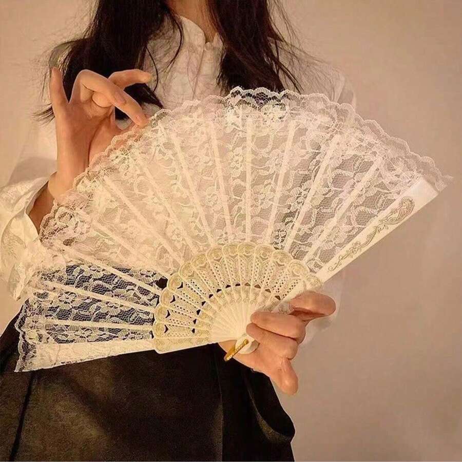 Vintage European Lace Edged Folding Fan, Orchid Design, Summer Dance Performance Photography Prop, Halloween Decor, Room Decor, Hand Fan, Wedding Decor