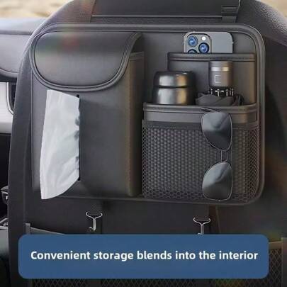 Rückenlehnmanager für Autositz, Rücksitz-Aufbewahrungstasche mit Dehnfunktion, Leder Multi-Taschen Anti-Kick-Pad, Sitzschoner, Auto-Innenraum-Aufbewahrungstasche, multifunktionale Aufbewahrungstasche zwischen den Sitzen, Aufbewahrung für Handy, Kosmetik, Geldbörse, Schlüssel und andere Accessoires im Auto