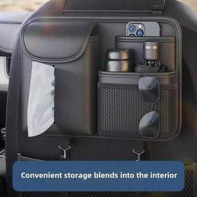 Organizador de respaldo de asiento de coche, bolsa de almacenamiento trasera con función de ajuste elástico, almohadilla antirrabía de múltiples bolsillos, protector de asiento, bolsa de almacenamiento interior del coche, bolsa de almacenamiento multifuncional entre asientos, almacenamiento interior del coche, teléfono móvil, cosméticos, cartera, llaves y otros accesorios