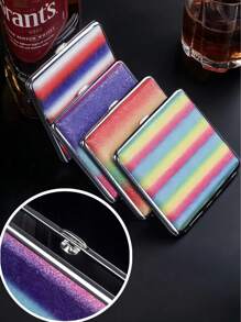 1pc 20 Capacity Leather Cigarette Case, Portable Fashion Metal Minimalist Cigarette Box, Crush & Moisture Proof, Unisex, Multi-Color, Smoking Accessories Girly, Cigarette Storage, Cigarette Holder Case, Sigaretten Doos