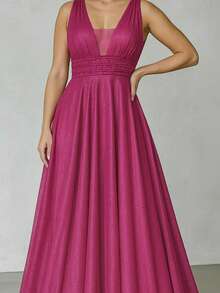 Bridesmaid Dress Graduation Parties Braided On The Bust NLD With Luxurious Shine Sleeveless Olive Marsala Serenity Blue Pink Lilac - 玫瑰紅 - 查看 3